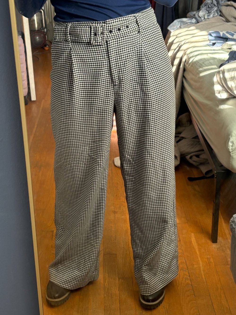Wide Leg Houndstooth Pants - Black & White
